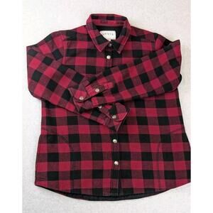 ORVIS Flannel Jacket Womens LG Red Buffalo Plaid Snap Front Shacket Fleece Lined